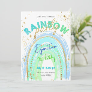 Rainbow Gold Stars Einladung zum Geburtstag
