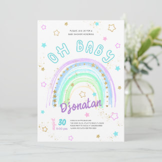 Rainbow Gold Stars Einladung zum Geburtstag