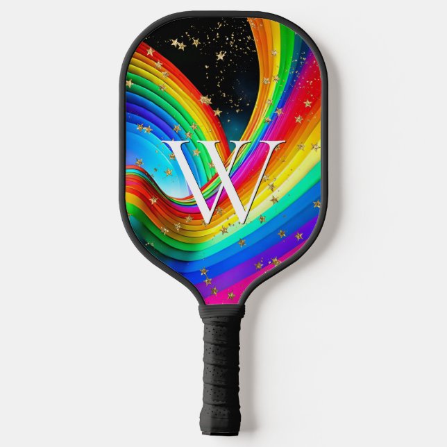 Rainbow & Gold Stars Pickleball Schläger (Rückseite)