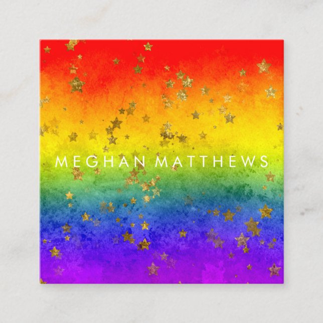 Rainbow Gold Stars Sparkle Beauty Stylist Makeup Quadratische Visitenkarte (Vorderseite)