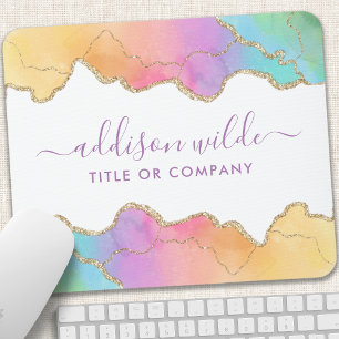 Rainbow Gold Watercolor Agate Salon Business Mousepad