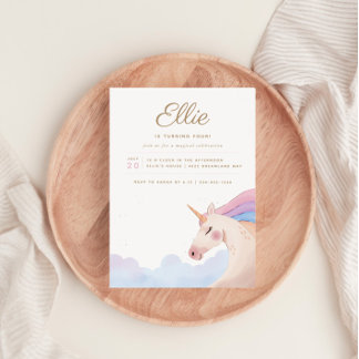 Rainbow Gold Watercolor Einhorn Geburtstagsparty | Einladung