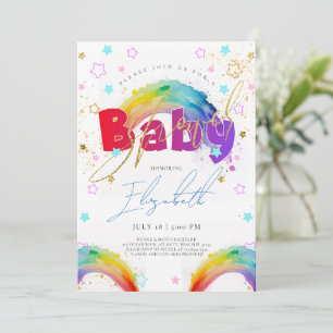Rainbow Gold Watercolor Kinderdusche Einladung