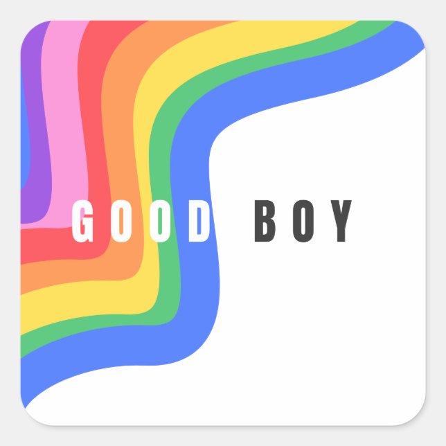Rainbow Good Boy - Sticker, Fun Gay Pride Icon Quadratischer Aufkleber (Vorderseite)