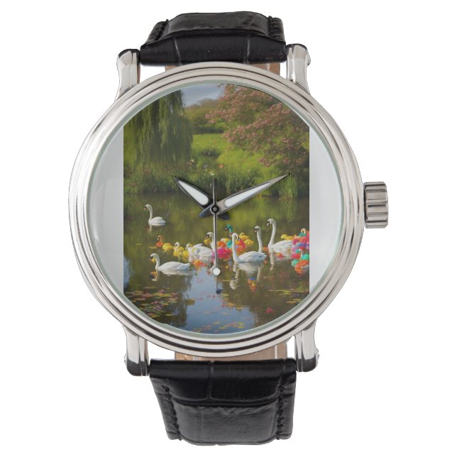 Rainbow Grace – Schwäne des englischen Teichs Armbanduhr (Vorderseite)