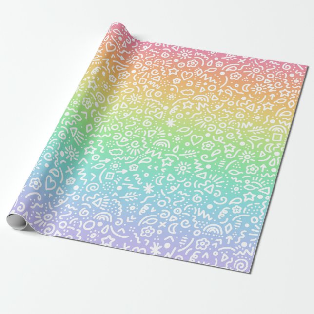 Rainbow Gradient Doodles Wrapping Paper Geschenkpapier (Ungerollt)