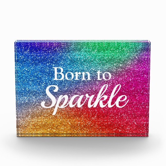Rainbow Gradient Glitzer Geboren zu Sparkle Fotoblock (Vorderseite)