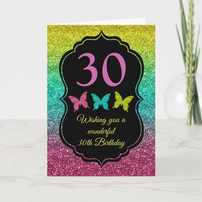 Rainbow Gradient Imitats Glitzer Geburtstag Karte (Vorderseite)