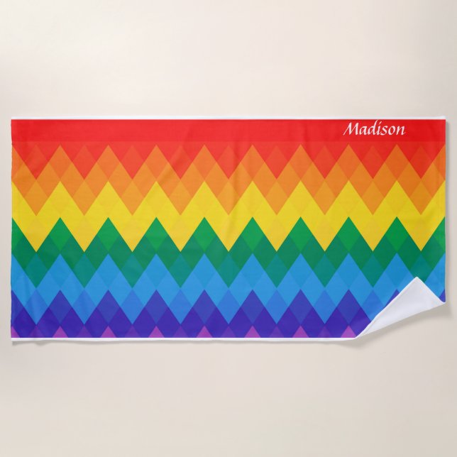 Rainbow Gradient Individuelle Name | Moderner Stil Strandtuch (Vorderseite)