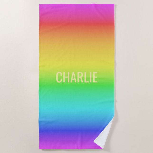 Rainbow Gradient individuelle Name Strandtuch (Vorderseite)