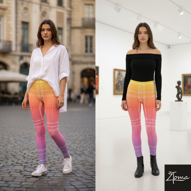 Rainbow Gradient Modern Plaid Tartan Pattern Leggings (Von Creator hochgeladen)