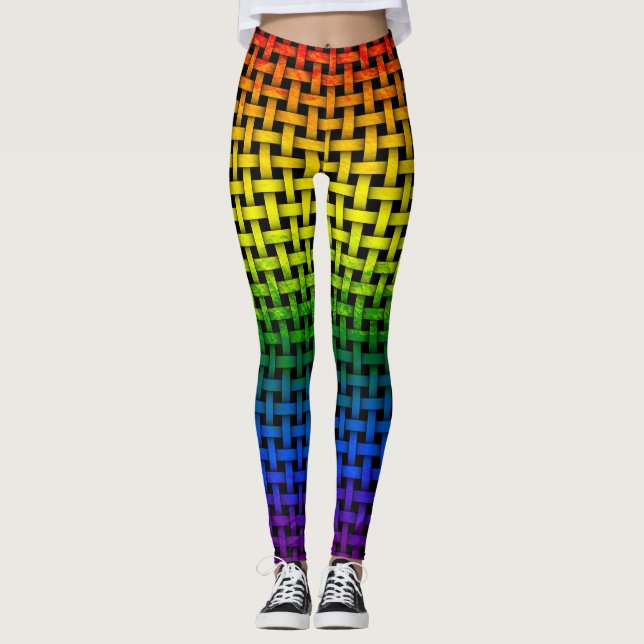 Rainbow Gradient Painted Weave Muster Leggings (Vorderseite)
