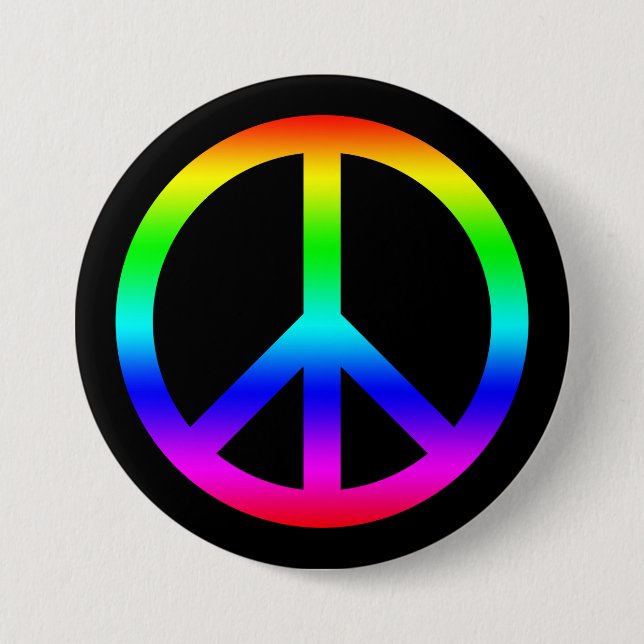 Rainbow Gradient Peace Symbol Sign On Black Button (Vorderseite)