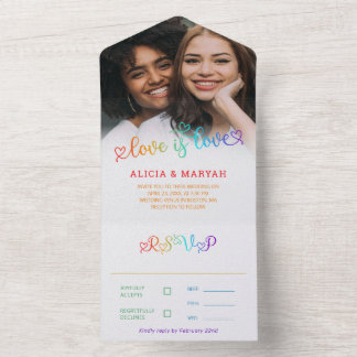 Rainbow Gradient Script Liebe is Liebe Wedding All In One Einladung