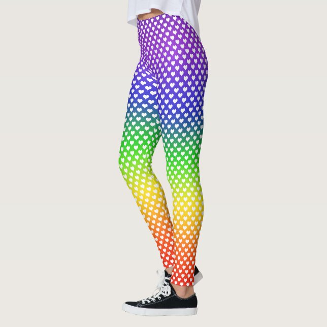Rainbow Gradient White Heart Pattern Leggings (Links)