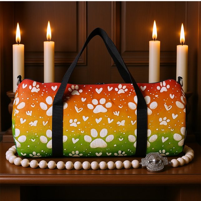 Rainbow Gradient White Paw Print  Duffle Bag (Von Creator hochgeladen)
