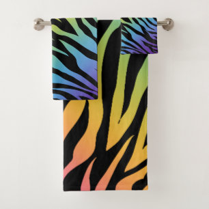 Rainbow Gradient Zebrastreifen Drucken auf Schwarz Badhandtuch Set