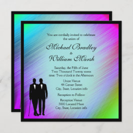 Rainbow Green Accent Gay Wedding Einladung