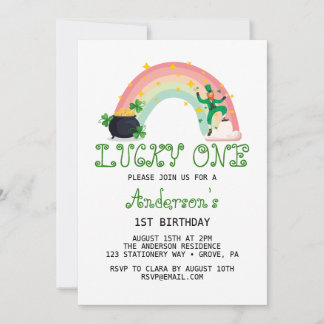 Rainbow & Green Closing Lucky Ein erster Geburtsta Einladung