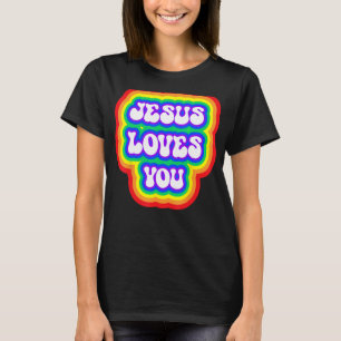 Rainbow Groovy Jesus Lieben Sie Christlich 70er Ja T-Shirt