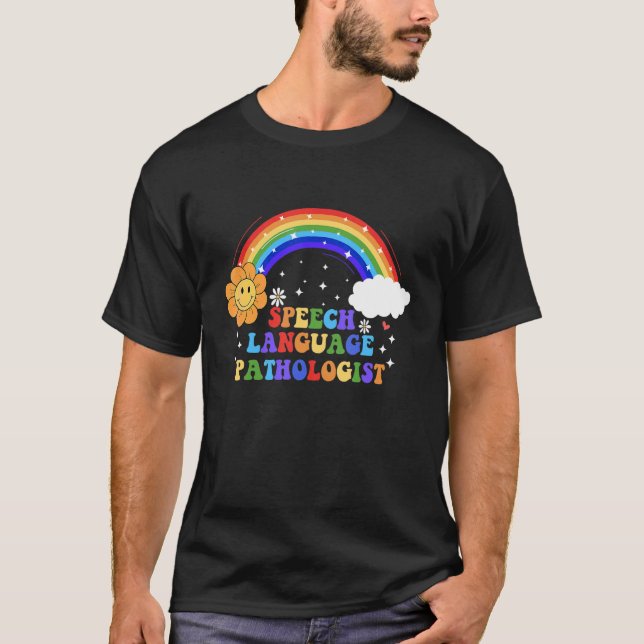 Rainbow Groovy Smile Blume Retro SLP RedeThera T-Shirt (Vorderseite)
