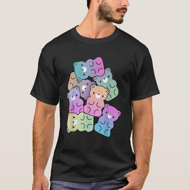 Rainbow Gummy Bären Design Kawaii Ästhetische Teen T-Shirt (Vorderseite)