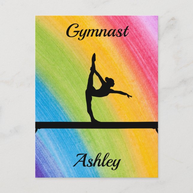 Rainbow Gymnastik Beam Personalisiert Postkarte (Vorderseite)