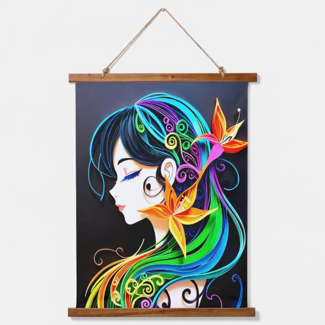 Rainbow Hair Dream Wandteppich Mit Holzrahmen (Vorderseite)
