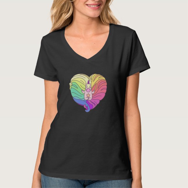 Rainbow Hair Heart Yoga Unicorn T-Shirt (Vorderseite)
