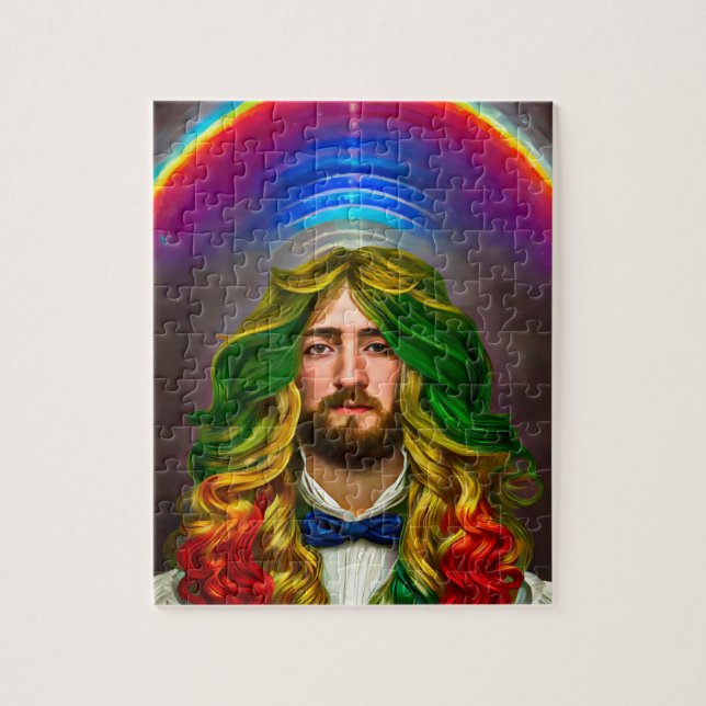 Rainbow Hair Man Man of Liebe Fantasy surreal LGBT Puzzle (Vertikal)
