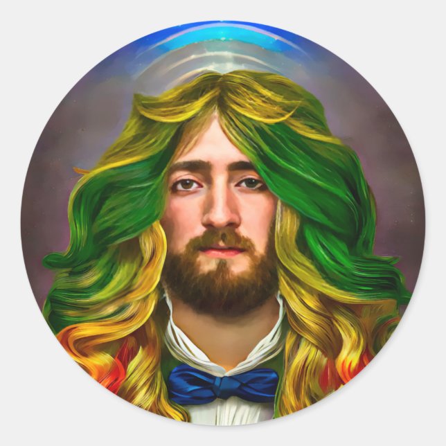 Rainbow Hair Man Man of Liebe Fantasy surreal LGBT Runder Aufkleber (Vorderseite)