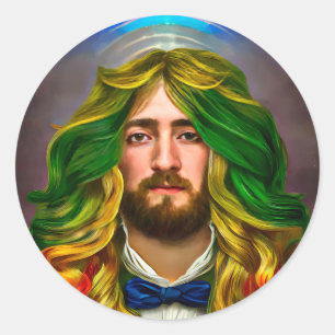 Rainbow Hair Man Man of Liebe Fantasy surreal LGBT Runder Aufkleber