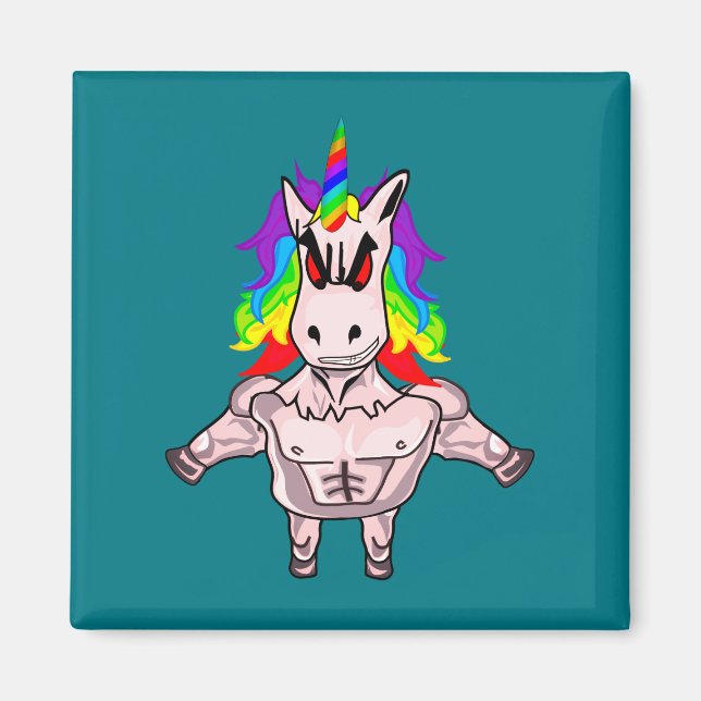 Rainbow-Hair Muskel-Einhorn-Gebäude Magnet (Vorne)