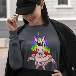 Rainbow-Hair Muskel-Einhorn-Gebäude T-Shirt