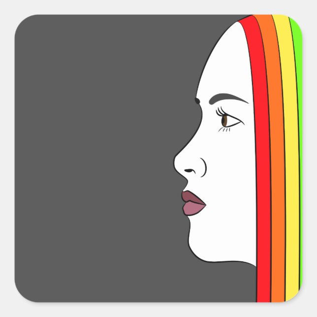 Rainbow Hair Quadratischer Aufkleber (Vorderseite)