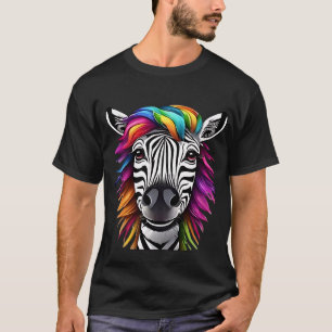 "Rainbow Hair Zebra T-Shirt - Lebhafte Naturfarben