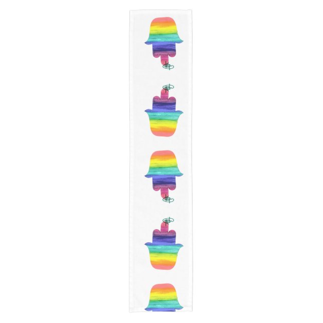 Rainbow Hamsa Art Table Runner Kurzer Tischläufer (Vorderseite)