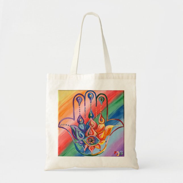 Rainbow Hamsa Tote Bag Tragetasche (Vorne)