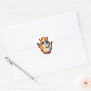 Rainbow Hamster Peace Vibes Quadratischer Aufkleber