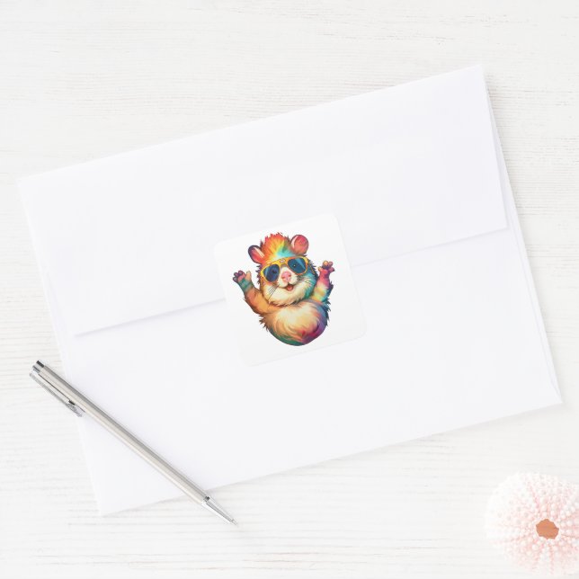 Rainbow Hamster Peace Vibes Quadratischer Aufkleber (Umschlag)