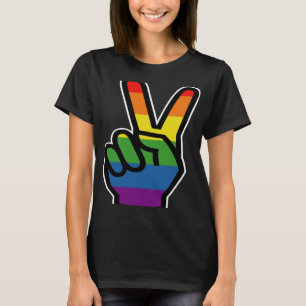 Rainbow Hand Peace Sign Prix T-Shirt