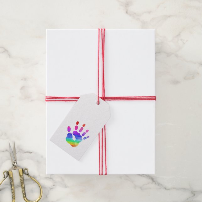 Rainbow Handprint Farbenfrohe Kinder Moderner Unis Geschenkanhänger (Mit Garn)