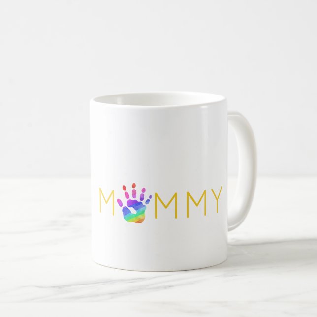 Rainbow Handprint MOMMY Liebe Mothers Day Keepake Kaffeetasse (VorderseiteRechts)