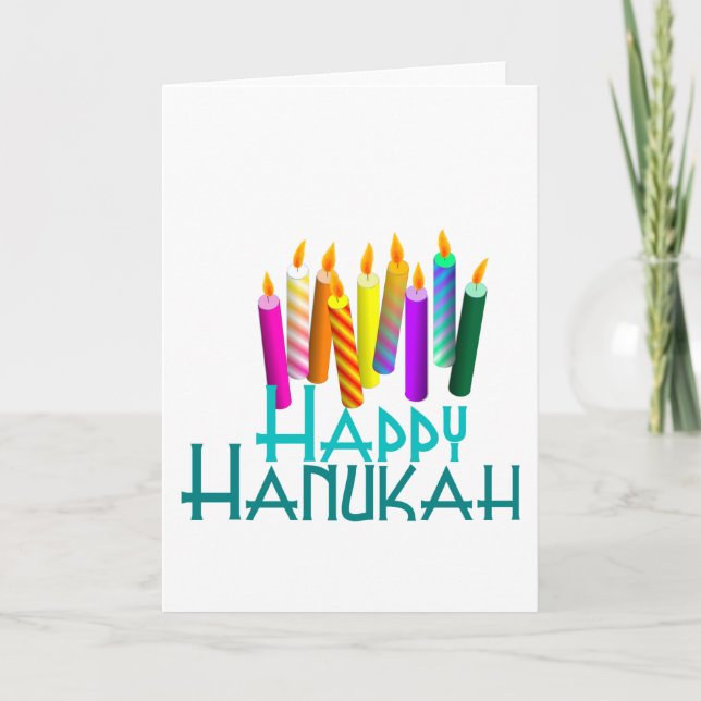 Rainbow Hanukah Candles Feiertagskarte (Vorderseite)