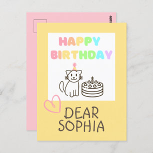 Rainbow Happy Birthday Cat Postcard Postkarte