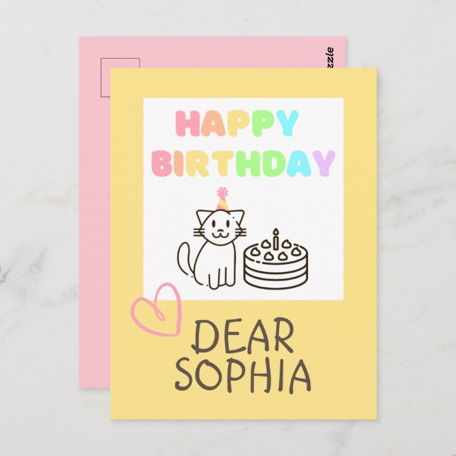 Rainbow Happy Birthday Cat Postcard Postkarte (Vorne/Hinten)