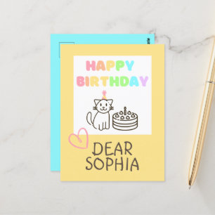 Rainbow Happy Birthday Cat Postcard Postkarte