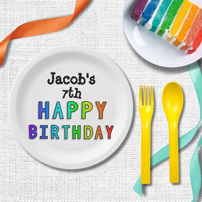 Rainbow Happy Birthday Personalisiert Pappteller (Von Creator hochgeladen)