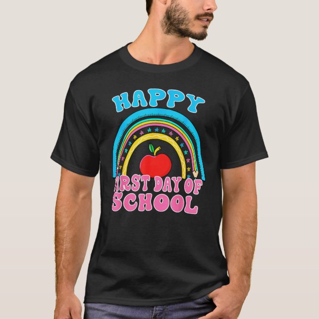 Rainbow Happy First Day Of School Teacher Kid Back T-Shirt (Vorderseite)