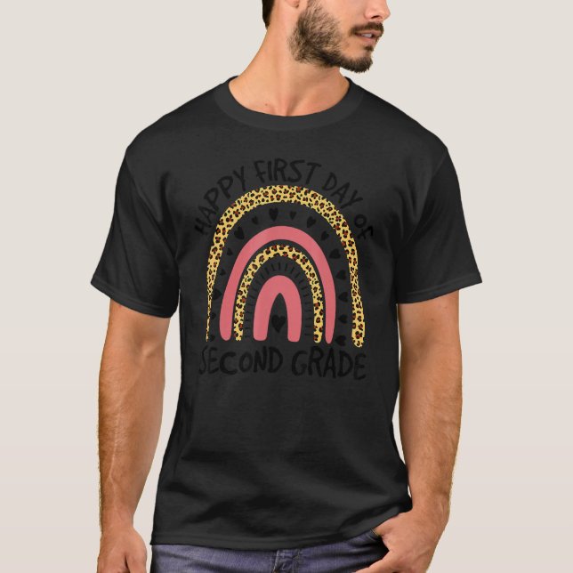 Rainbow Happy First Day of Second Grade Leopard T-Shirt (Vorderseite)